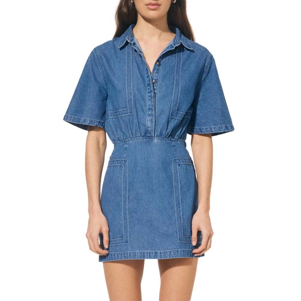 NEW MON RENN indigo denim mini dress in mid blue